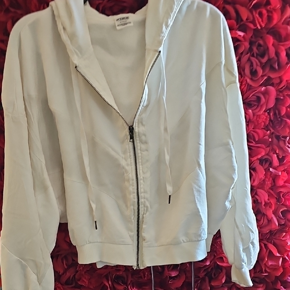 Women's VS Pink White Fleece Lined Active Crop Zip-Up Jacket Size MediumLIKE NEW